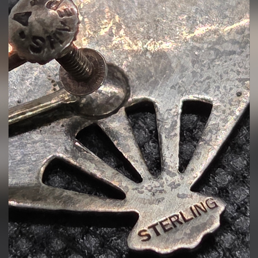Damascene Fan-Shaped Earrings Sterling Silver - Picture 8 of 10